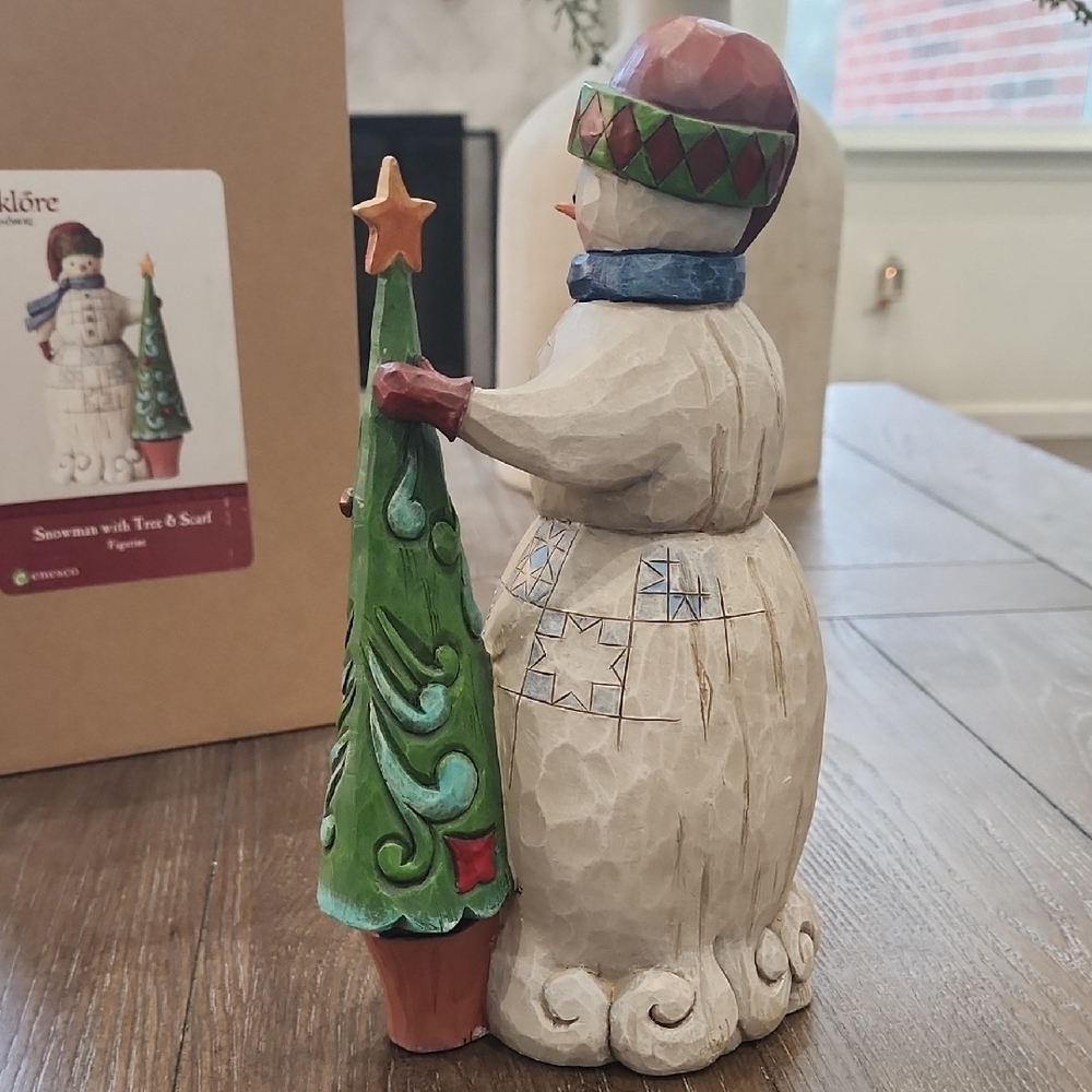 Folklore By Jim Shore Snowman with Tree & Scarf Figurine - Picture 4 of 9